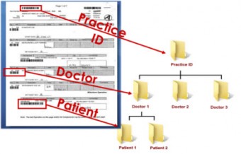 Routing to folders based on barcodes in a medical application