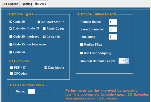 Barcode validation tool barcode settings tab